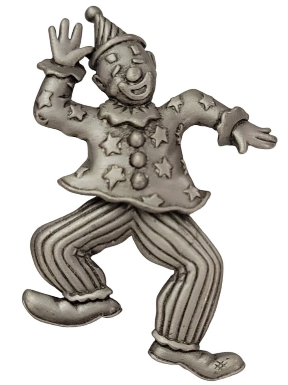 JJ Jonette Jewelry Silver Tone Articulated Clown Jester Brooch Pin, Signed K663